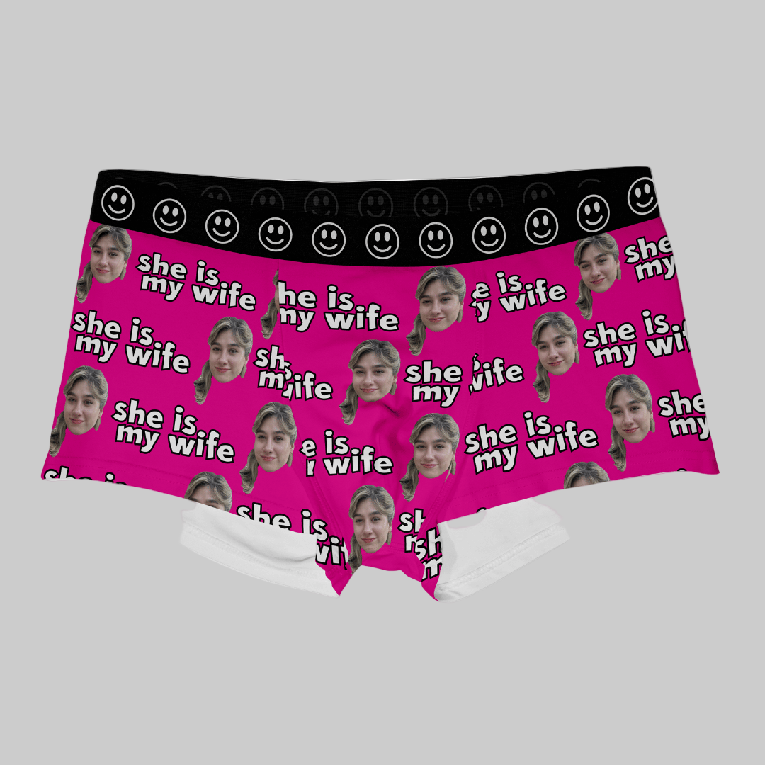 SHE IS MY WIFE | Custom Personalized Face Photo Boxer Underwear for Men | Gift for Men, Husband, Him, Boyfriend