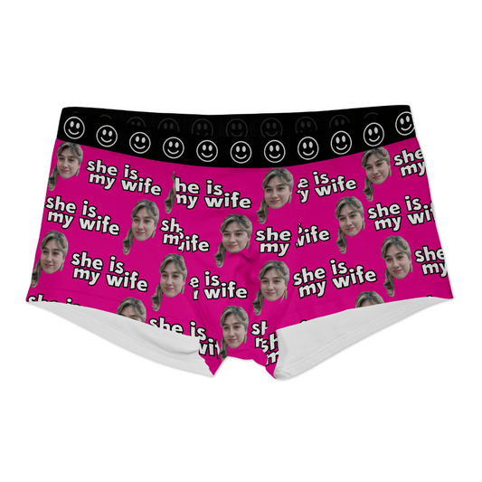 SHE IS MY WIFE | Custom Personalized Face Photo Boxer Underwear for Men | Gift for Men, Husband, Him, Boyfriend