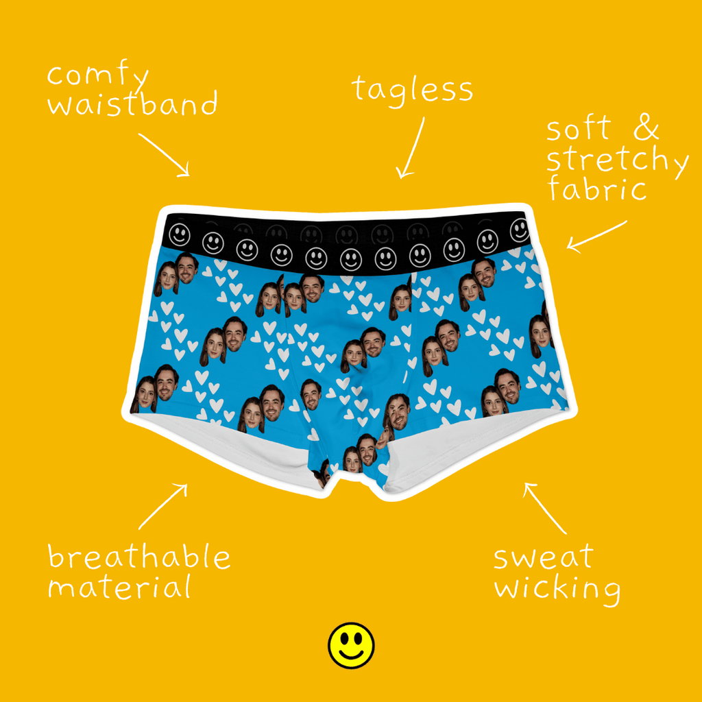 Hearts | Custom Personalized Face Photo Boxer Underwear for Men | Gift for Men, Husband, Him, Boyfriend