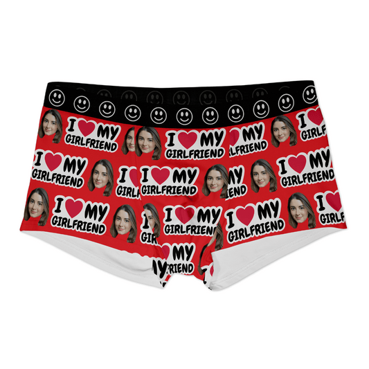 I LOVE MY GIRLFRIEND | Custom Personalized Face Photo Boxer Underwear for Men | Gift for Men, Husband, Him, Boyfriend