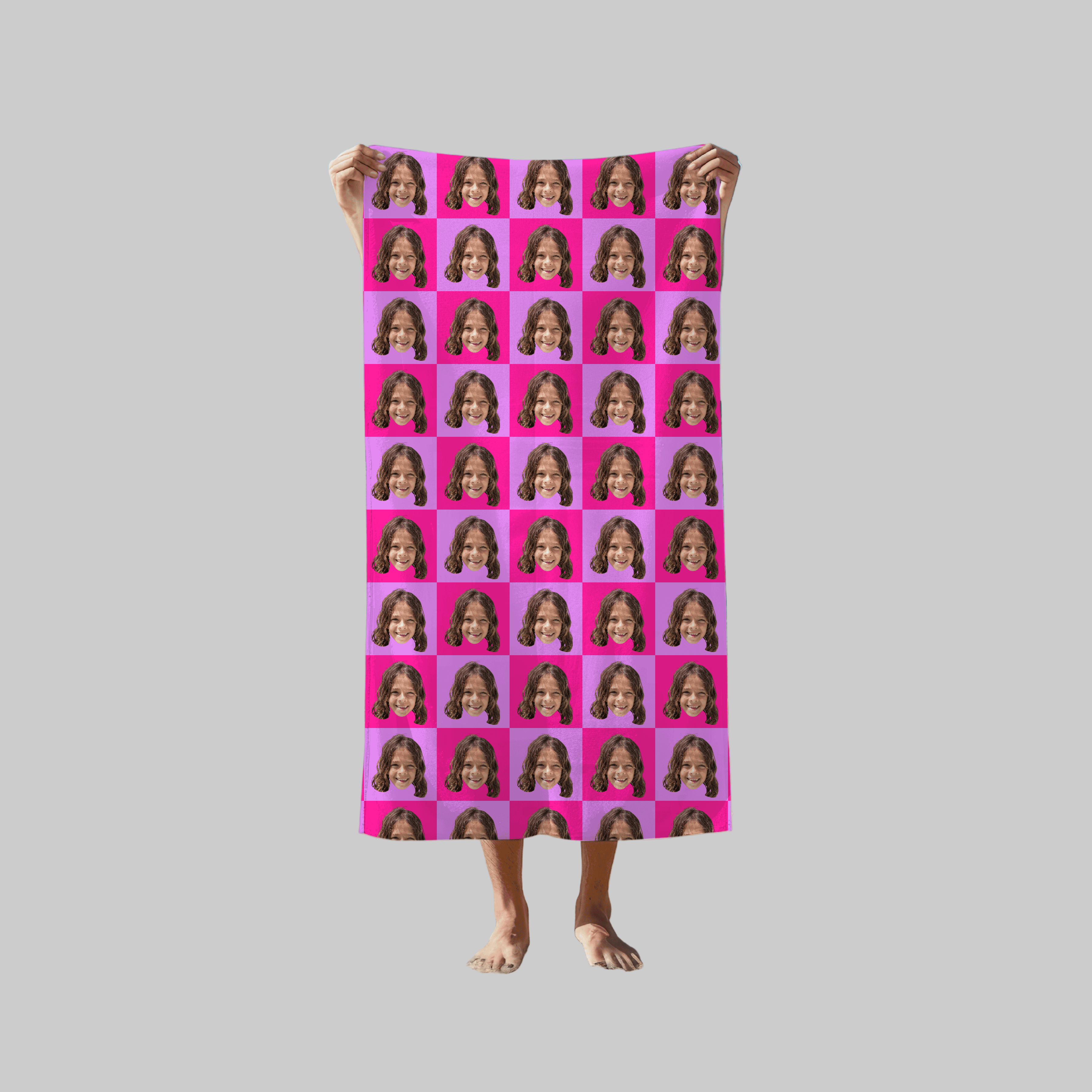 Checkered Faces Pink | Custom Towel with Repeating Photo Pattern | Fun Gift for Beach, Gym, Bath, Him, Her, Friends