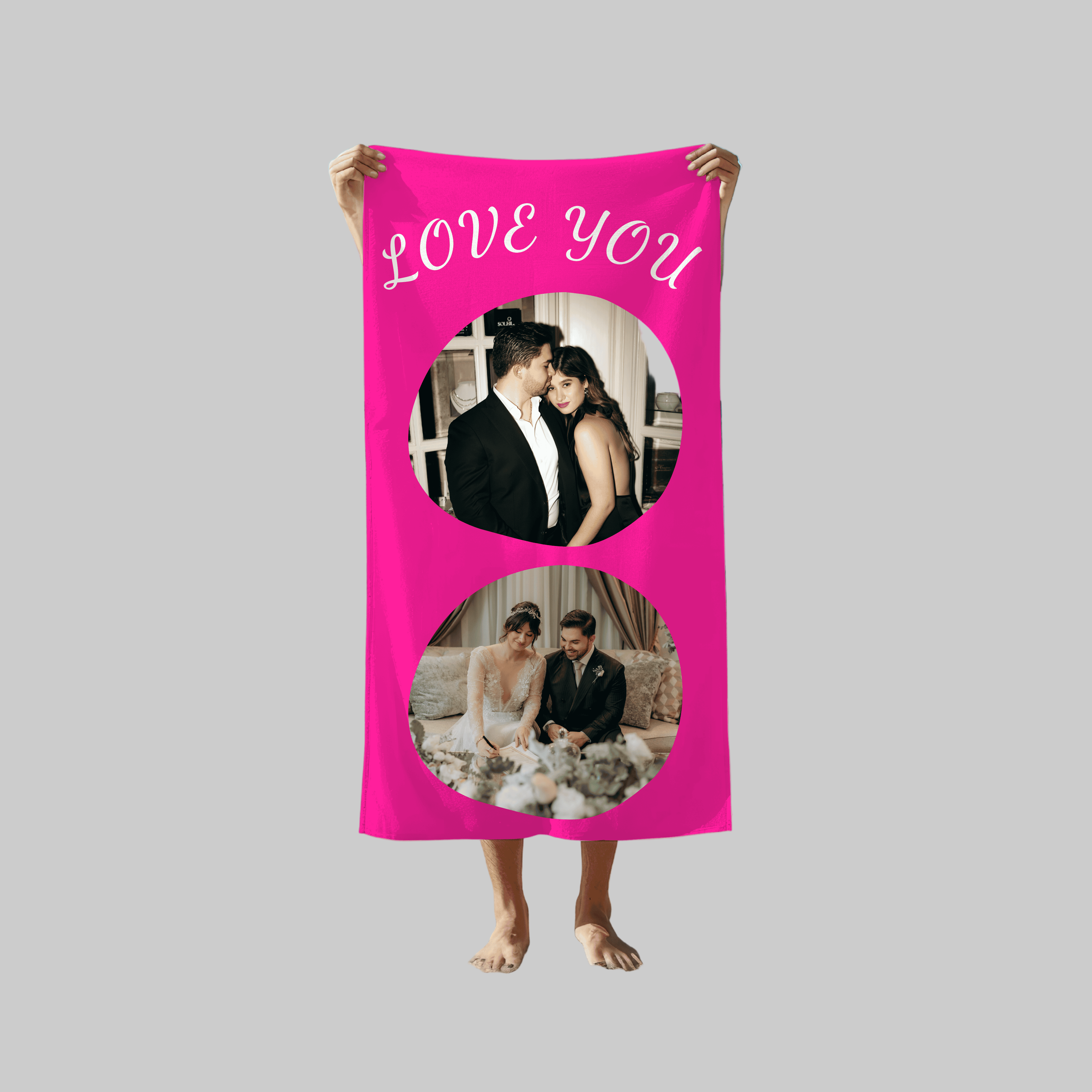 Two Photos + "I Love You" Text | Personalized Photo Towel | Custom Gift for Couple, Boyfriend, Girlfriend, Husband, Wife, Anniversary, Valentine’s Day