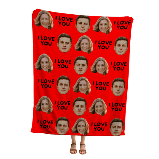 I LOVE YOU Two Photos | Custom Personalized Face Photo Blanket for Youth, Men, and Women | Unique Gift for Teens, Friends, Women, Siblings, Boyfriends, Everyone