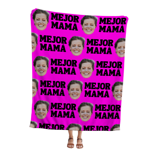 MEJOR MAMÁ | Custom Personalized Face Photo Blanket for Youth, Men, and Women | Unique Gift for Teens, Friends, Women, Siblings, Boyfriends, Everyone