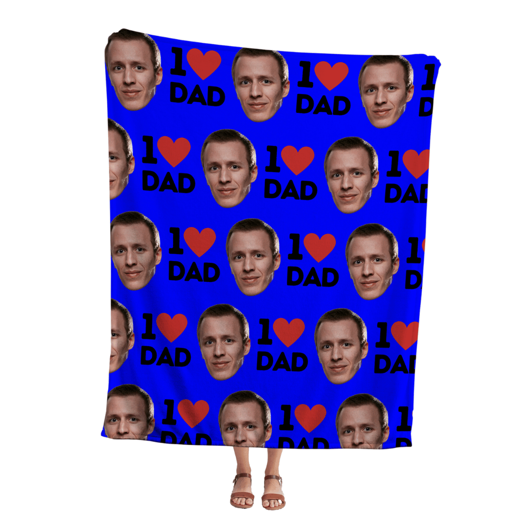 I LOVE DAD | Custom Personalized Face Photo Blanket for Youth, Men, and Women | Unique Gift for Teens, Friends, Women, Siblings, Boyfriends, Everyone