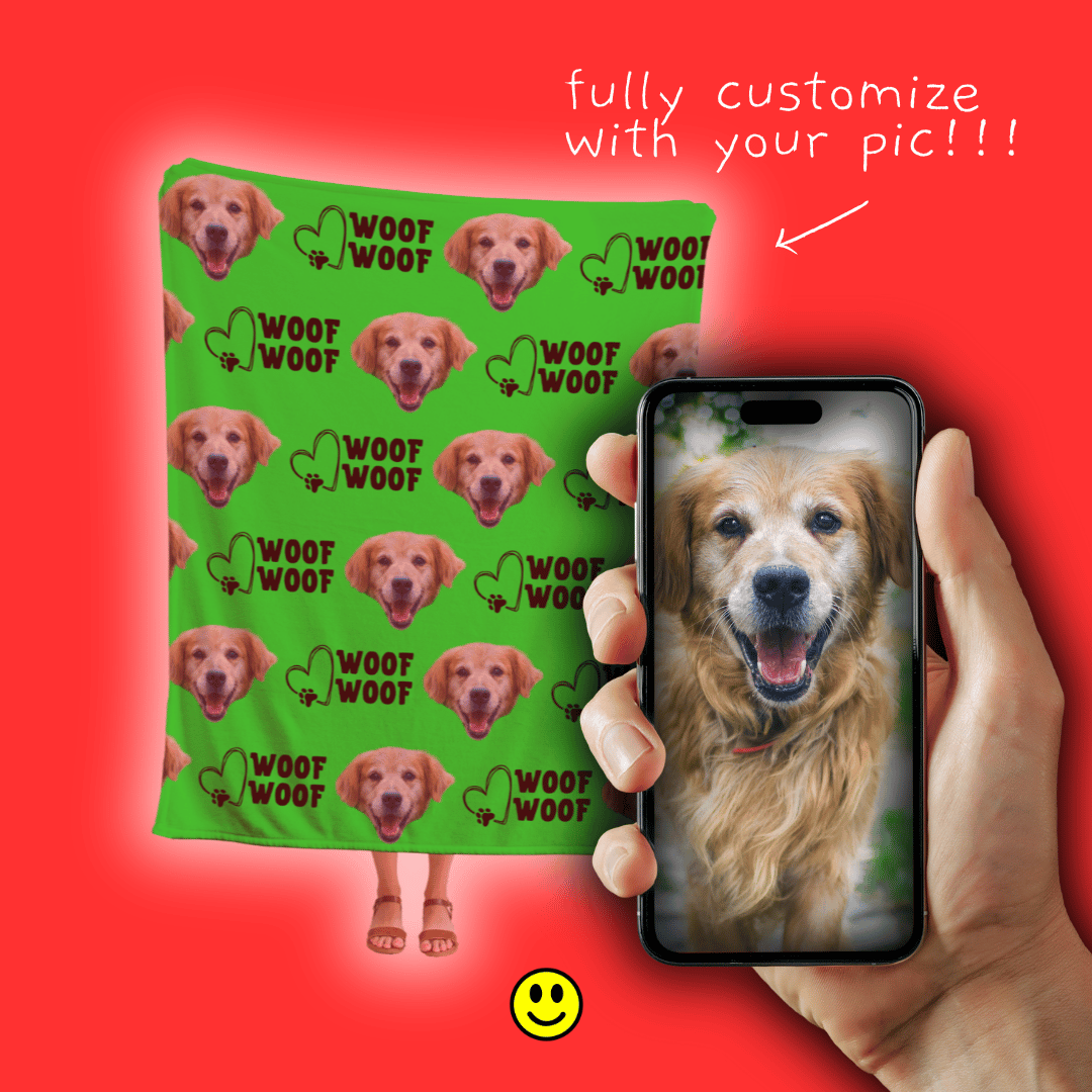 WOOF WOOF | Custom Personalized Face Photo Blanket for Youth, Men, and Women | Unique Gift for Teens, Friends, Women, Siblings, Boyfriends, Everyone