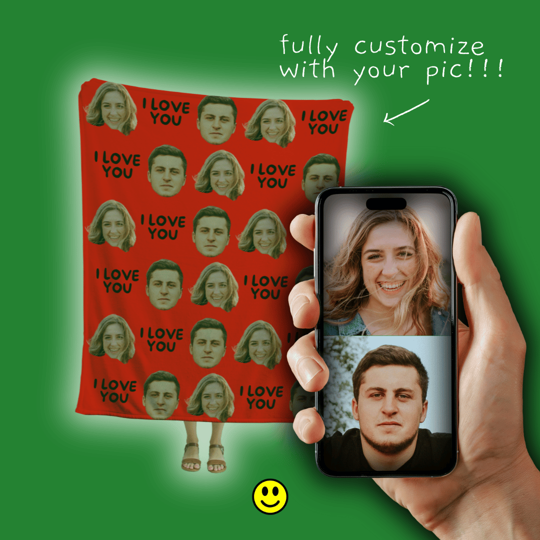I LOVE YOU Two Photos | Custom Personalized Face Photo Blanket for Youth, Men, and Women | Unique Gift for Teens, Friends, Women, Siblings, Boyfriends, Everyone