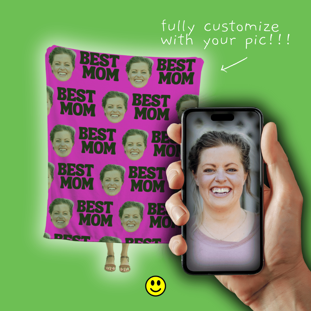 BEST MOM | Custom Personalized Face Photo Blanket for Youth, Men, and Women | Unique Gift for Teens, Friends, Women, Siblings, Boyfriends, Everyone