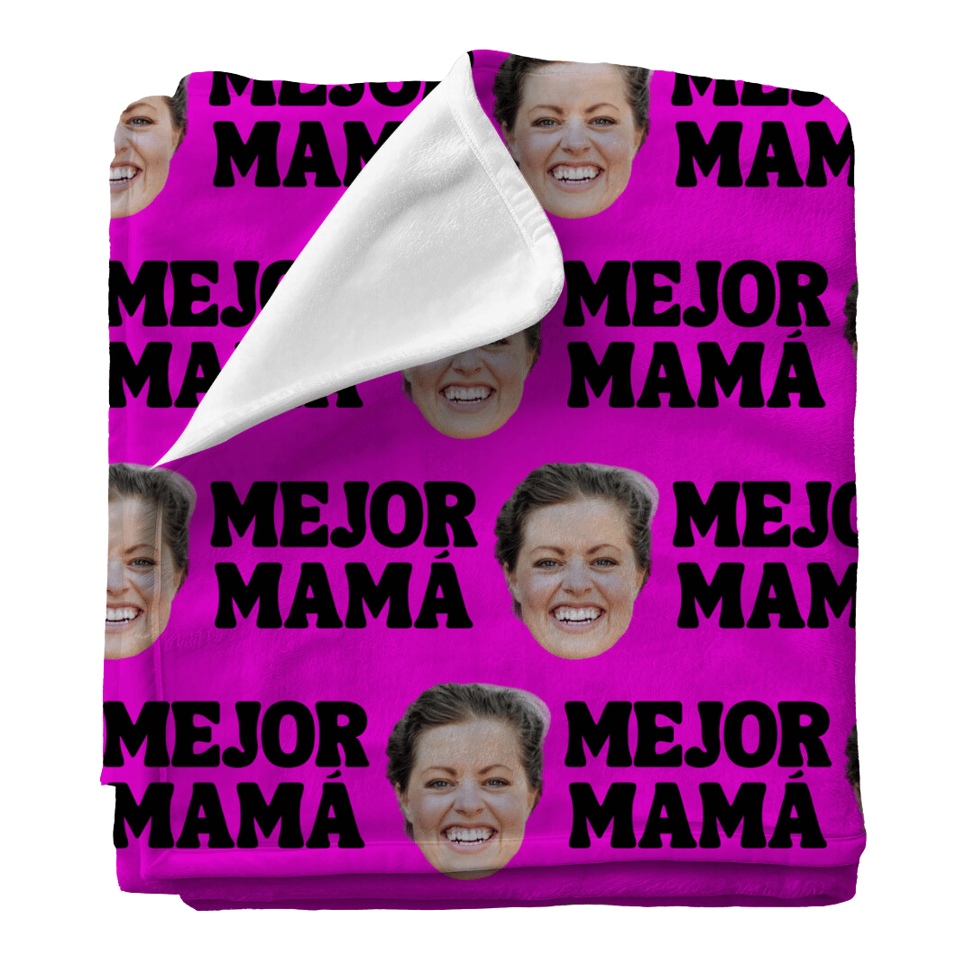 MEJOR MAMÁ | Custom Personalized Face Photo Blanket for Youth, Men, and Women | Unique Gift for Teens, Friends, Women, Siblings, Boyfriends, Everyone