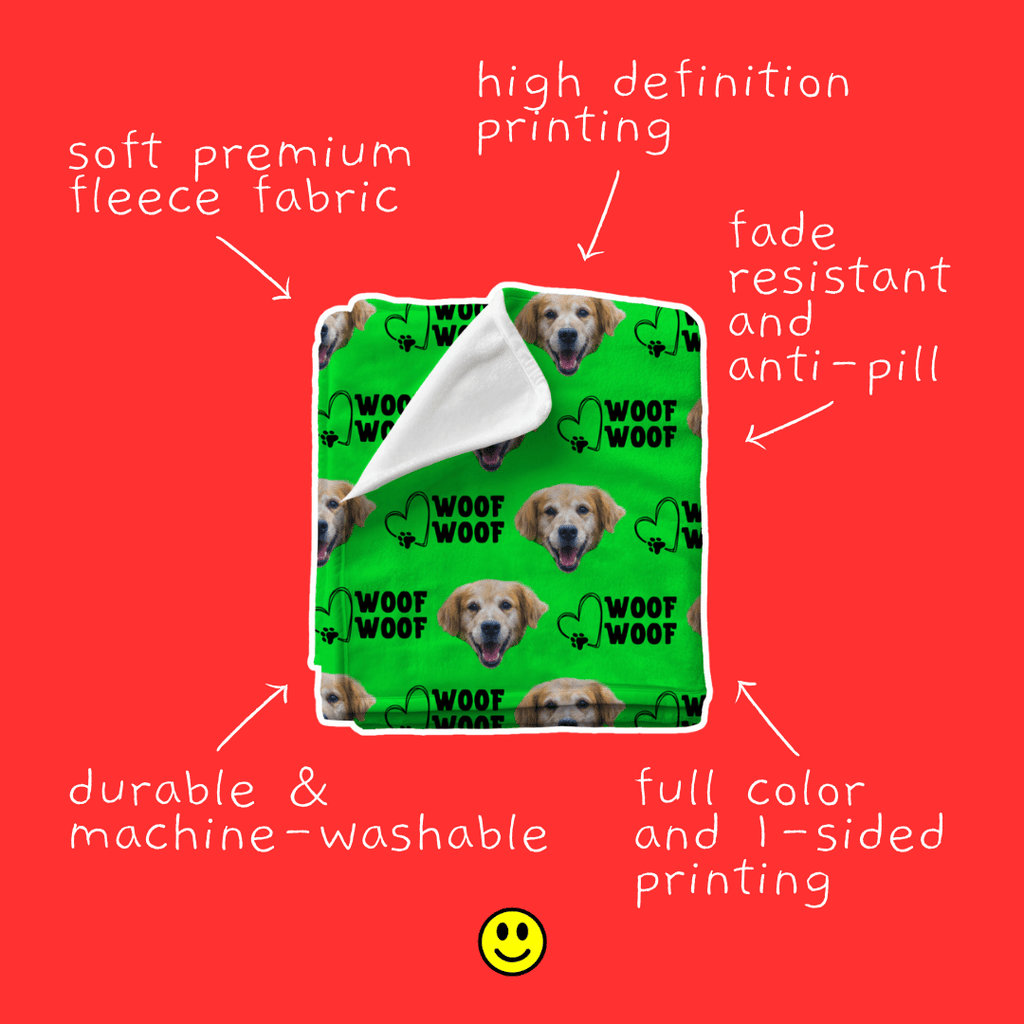 WOOF WOOF | Custom Personalized Face Photo Blanket for Youth, Men, and Women | Unique Gift for Teens, Friends, Women, Siblings, Boyfriends, Everyone