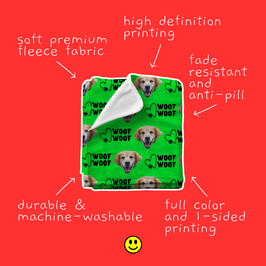 WOOF WOOF | Custom Personalized Face Photo Blanket for Youth, Men, and Women | Unique Gift for Teens, Friends, Women, Siblings, Boyfriends, Everyone