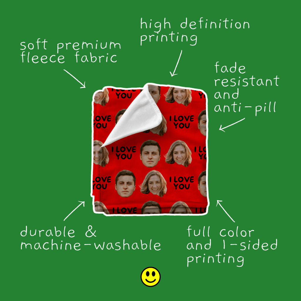 I LOVE YOU Two Photos | Custom Personalized Face Photo Blanket for Youth, Men, and Women | Unique Gift for Teens, Friends, Women, Siblings, Boyfriends, Everyone