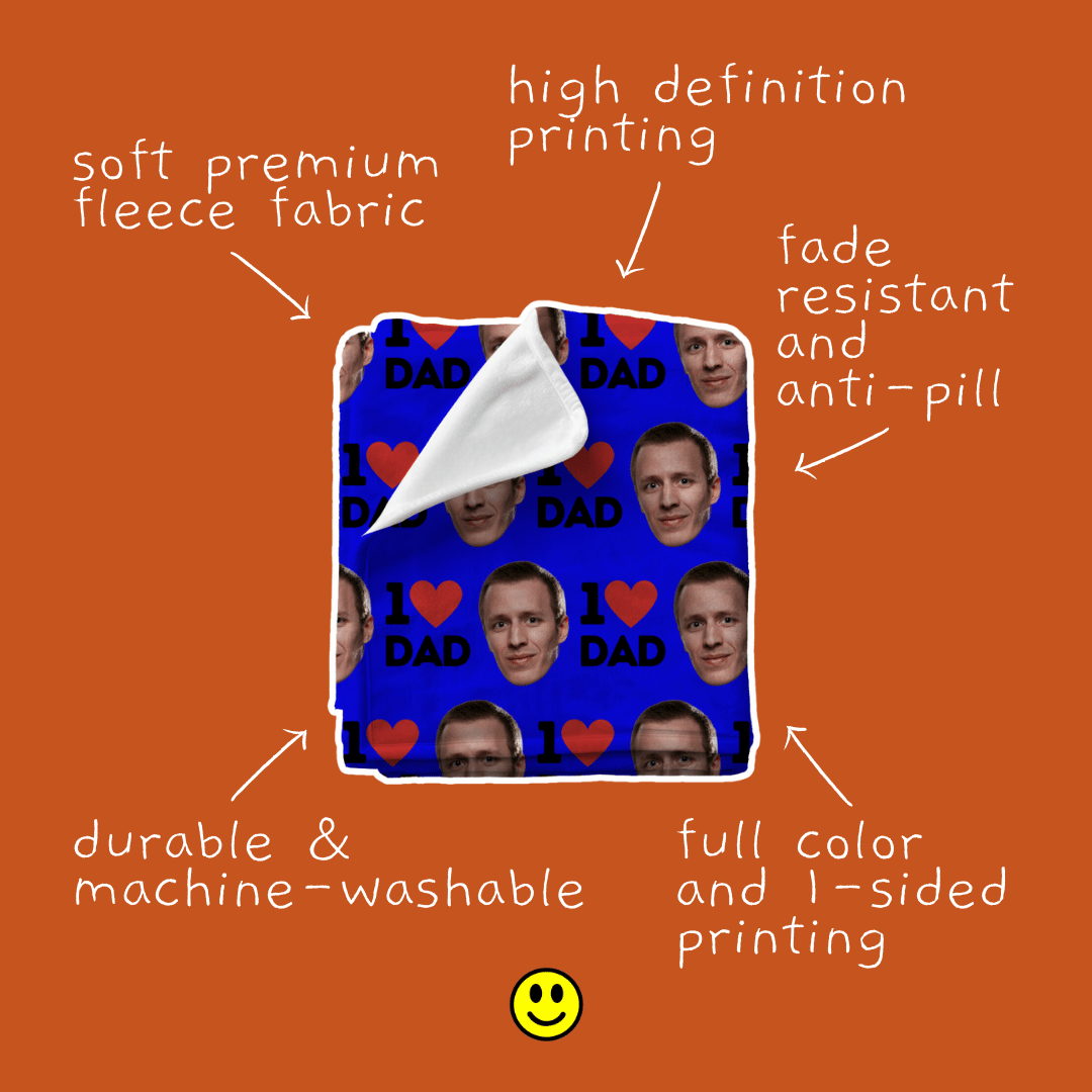 I LOVE DAD | Custom Personalized Face Photo Blanket for Youth, Men, and Women | Unique Gift for Teens, Friends, Women, Siblings, Boyfriends, Everyone