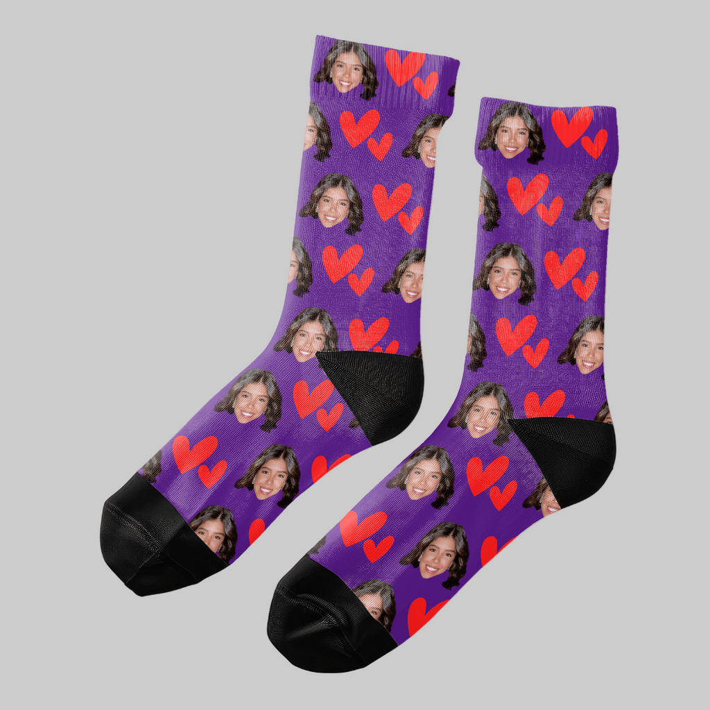 Hearts | Custom Personalized Face Photo Socks for Youth, Men, and Women | Unique Gift for Teens, Friends, Women, Siblings, Boyfriends, Everyone