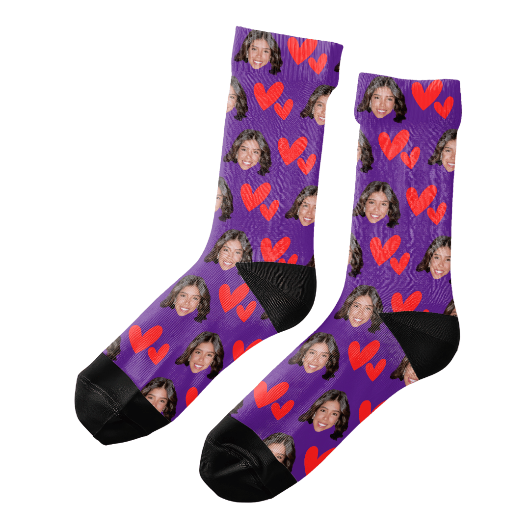 Hearts | Custom Personalized Face Photo Socks for Youth, Men, and Women | Unique Gift for Teens, Friends, Women, Siblings, Boyfriends, Everyone