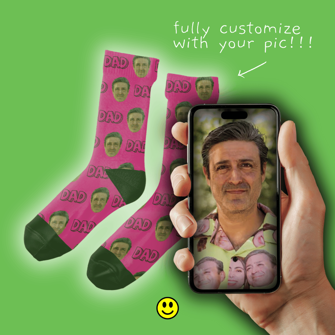 DAD | Custom Personalized Face Photo Socks for Youth, Men, and Women | Unique Gift for Dad, Teens, Friends, Siblings, Boyfriends, Everyone