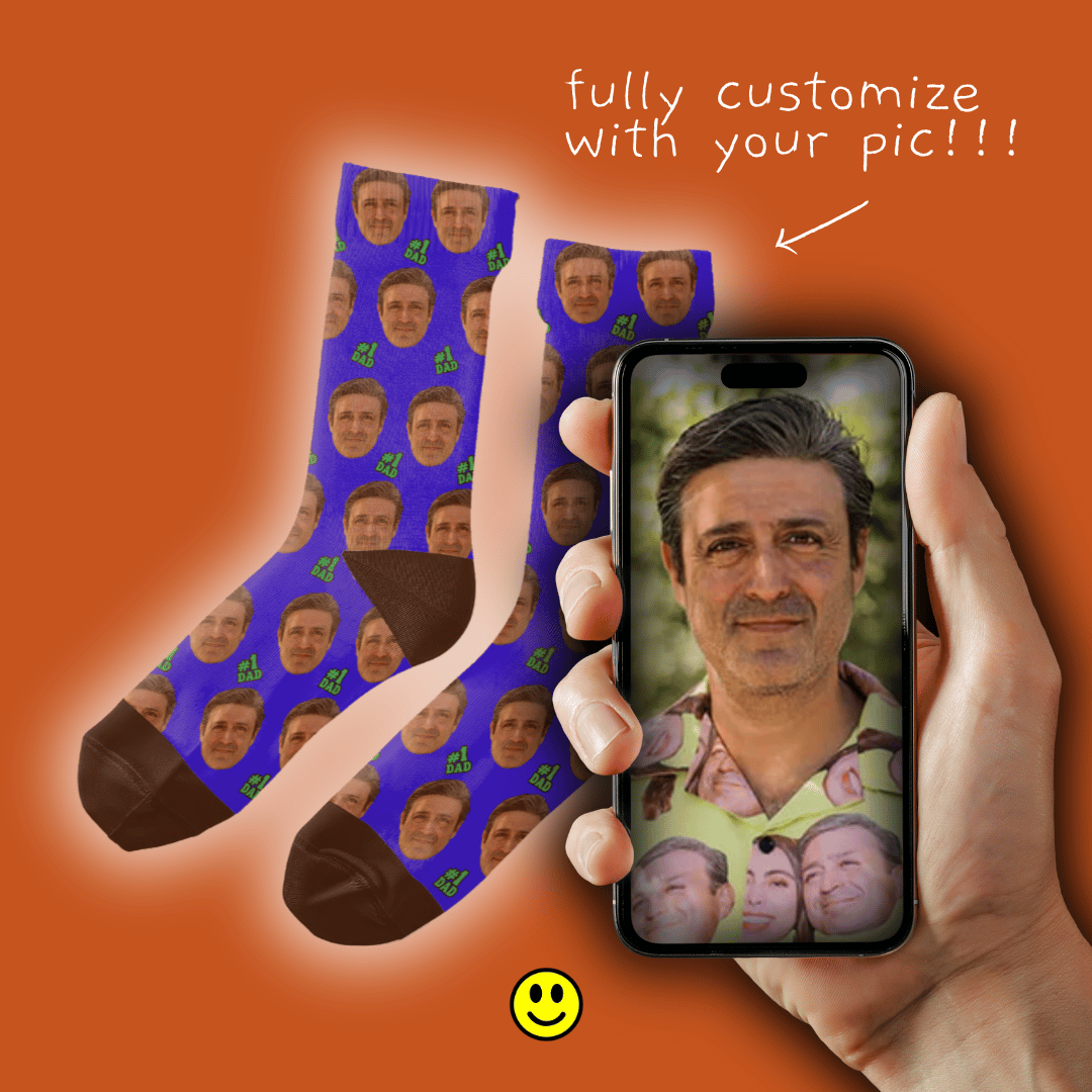 #1 DAD | Custom Personalized Face Photo Socks for Youth, Men, and Women | Unique Gift for Dad, Teens, Friends, Siblings, Boyfriends, Everyone