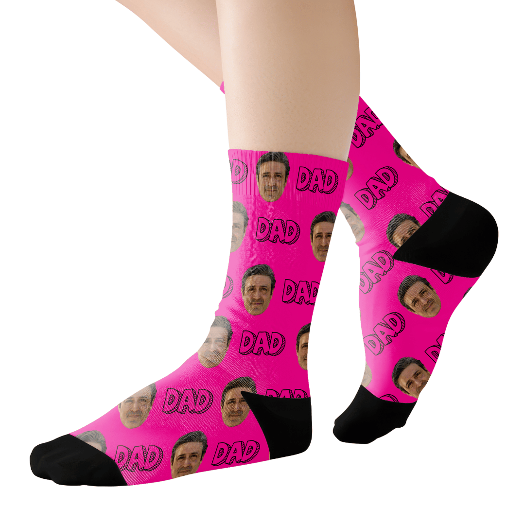 DAD | Custom Personalized Face Photo Socks for Youth, Men, and Women | Unique Gift for Dad, Teens, Friends, Siblings, Boyfriends, Everyone