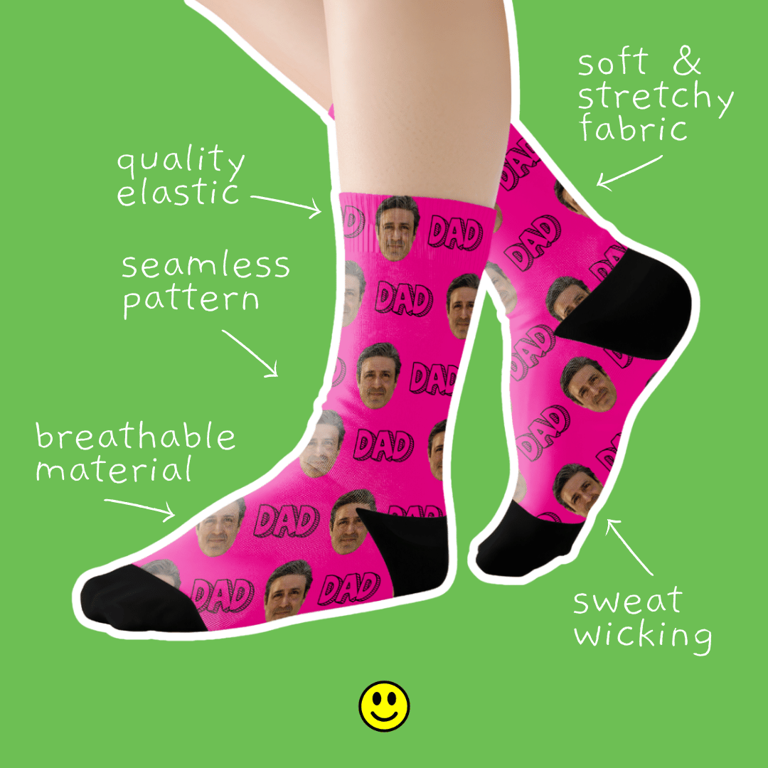 DAD | Custom Personalized Face Photo Socks for Youth, Men, and Women | Unique Gift for Dad, Teens, Friends, Siblings, Boyfriends, Everyone